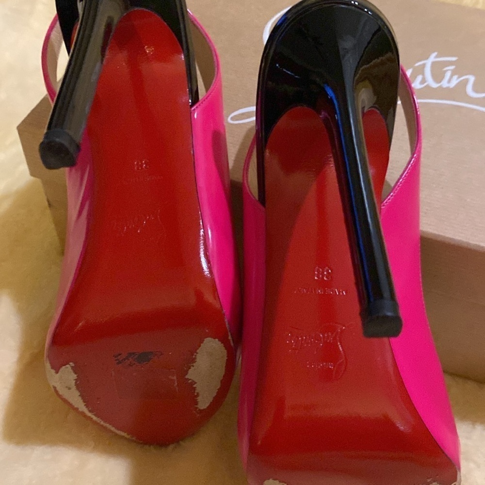 Christian Louboutin Flo Sling 120 Patent Rose Matador/Flame Pink Heels size 38 - Picture 7 of 7